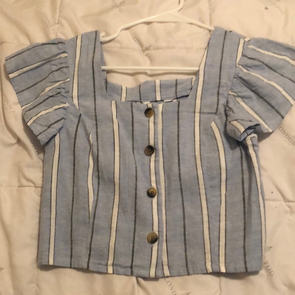 Blue and White stripped over the shoulder Crop Top